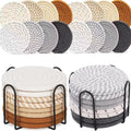 Cotton Drink Coasters with Metal Holder, 16 Pcs Boho Woven Absorbent