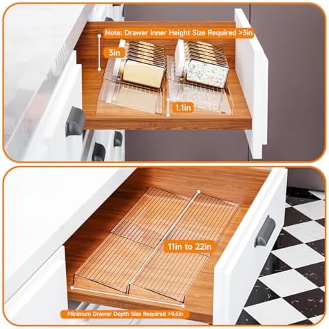 4Pcs Spice Organizer, Clear Plastic Spice Drawer Organizer Large