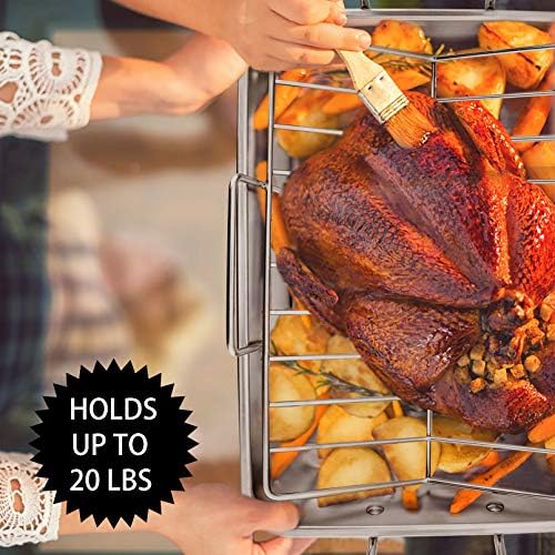 P&P CHEF 16" Roasting Pan with Racks, Stainless Steel Roaster Turkey