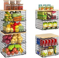 4 Pack Stackable Wire Pantry Baskets with Wooden Tops