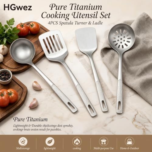 Pure Titanium Cooking Utensil & Spatula Set, No Coating Ultralight