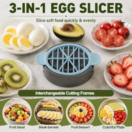 3 in 1 Egg Slicer for Hard Boiled Eggs, Multi Functional Egg Cutter