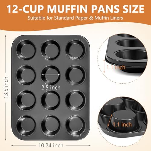 Domensi 4 Pcs Muffin Pan 12 Cup Carbon Steel Cupcake Baking Pan