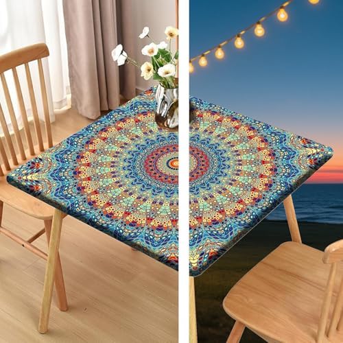 Square Fitted Outdoor Tablecloth with Elastic Wipeable Card Table
