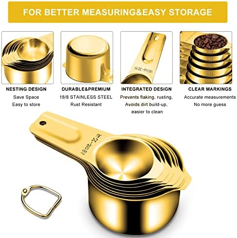 Gold Measuring Cups and Spoons Set of 15, 18/8 Stainless Steel