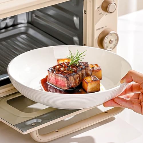 White Ceramic Pasta Bowls Set of 4, 8.7 Inch Large Deep Salad Plates