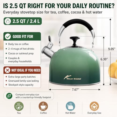 2.5 Qt Green Whistling Stovetop Tea Kettle