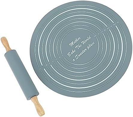 Silicone Rolling Pin and Kneading Pad Set for Home Baking (Gray)