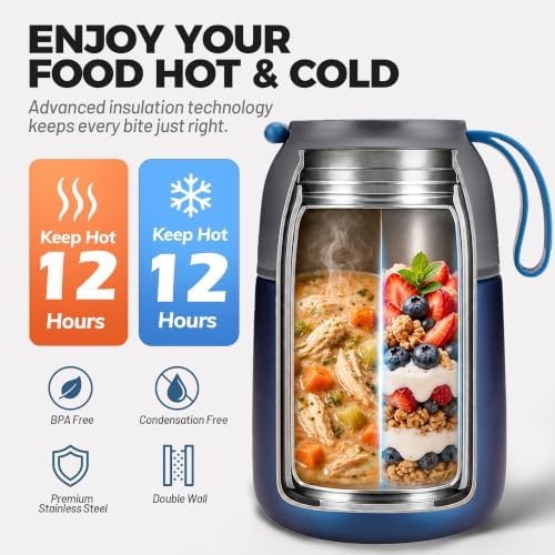 Insulated Stainless Steel Food Jar, 17&24 oz, 2 Pack, Blue