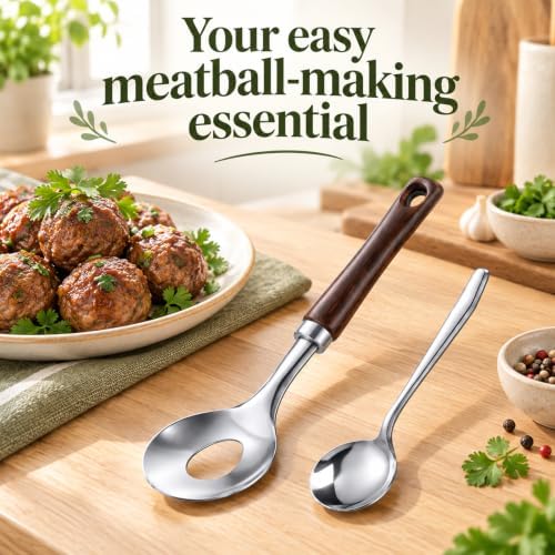 Meatball Spoon, Stainless Steel Meatball Maker Scoop with Hole, Long
