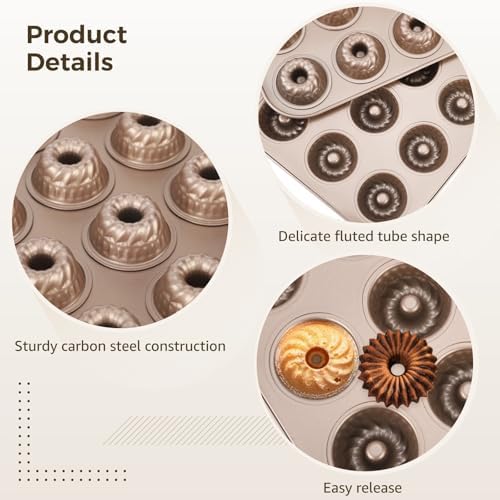Lnrueg 2 PCS Mini Bundlette Cake Pan, 24-Cavity Mini Fluted Cake Mold