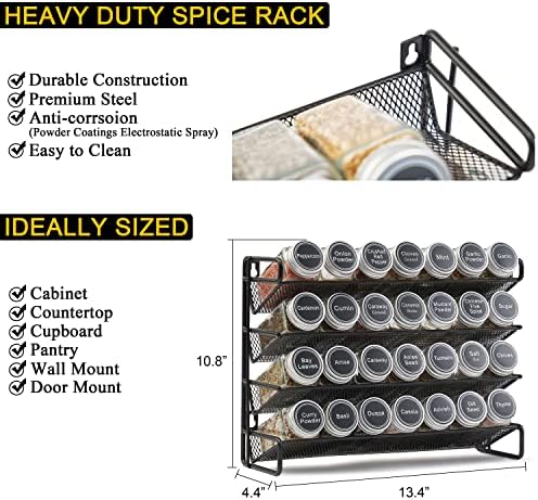 SpaceAid Spice Rack Organizer with 28 Spice Jars, Black