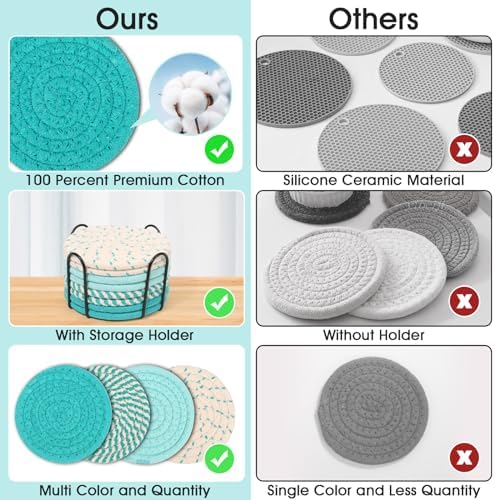 Mckanti 8 Pcs Coasters for Drink with Holder, 4 Colors Absorbent