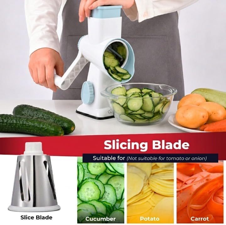 Rotary Cheese Grater Vegetable Slicer, 4-in-1, White