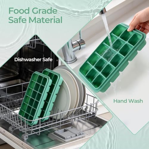 2 Pack Silicone Ice Cube Tray for freezer(Bamboo Green)