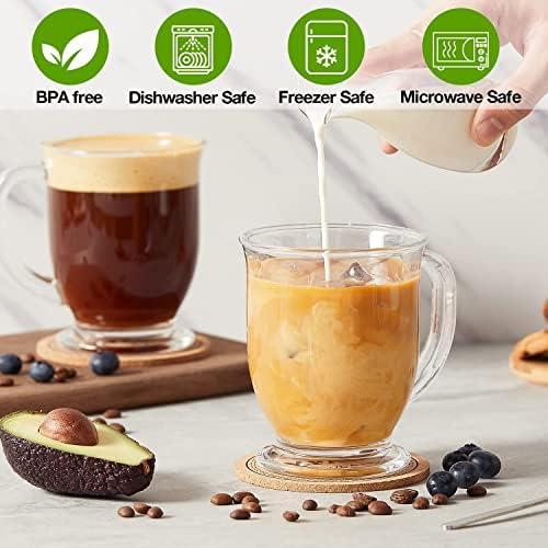 Mfacoy Glass Coffee Mugs Set of 6, Clear Large Coffee Mug 15 Oz With