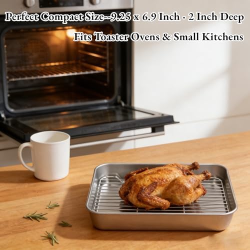 AUNMAS Roasting Pan with Rack, 9.25x6.9Inch Stainless Steel
