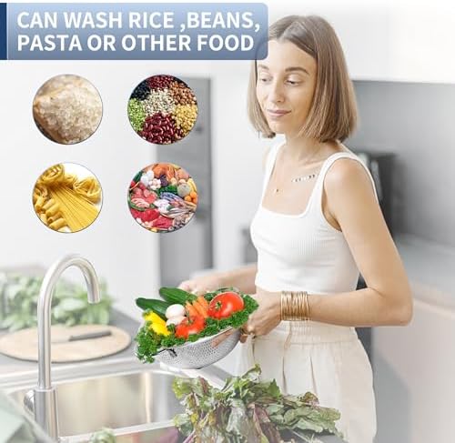 Gulex Colander Stainless Steel 3-Quart with Base, Strainer for Kitchen