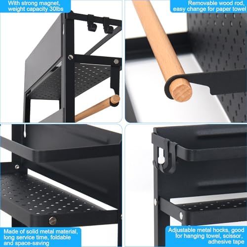 Garage Magnetic Rack, Foldable Paper Towel Holder with Shelf
