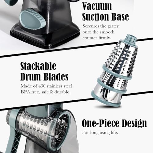 Badelite Cheese Grater, 3 Changeable Blades, Grey Blue