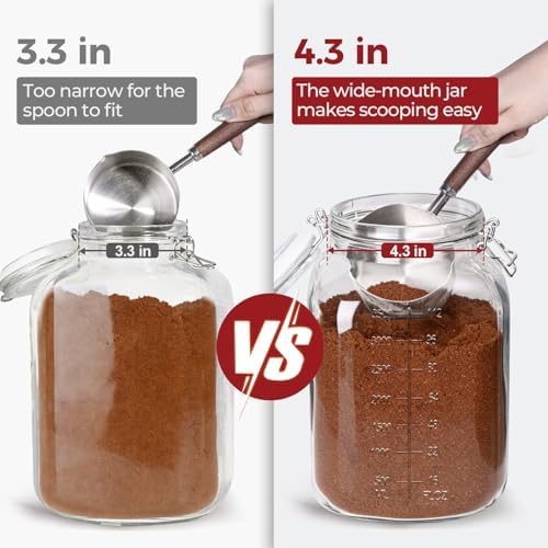 1.1 Gallon Glass Flour Jars with Airtight Lids, 2 Pack