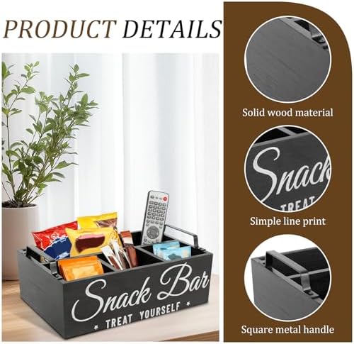 Snack Organizer for Countertop, Wood Pantry Storage Bins with Handles