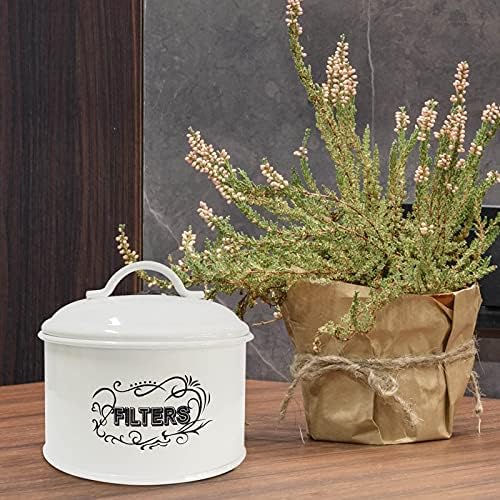 SOTECH Coffee Filter Holder Storage,White Basket Enamel Filter Jar