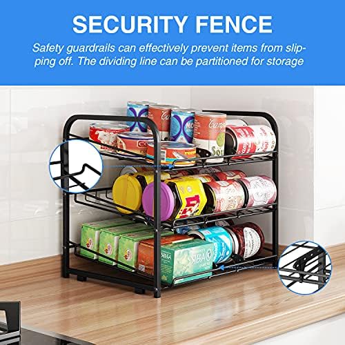 Can Rack Organizer,3 Tier Stackable Can Storage Dispenser,Black