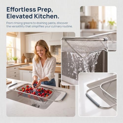 2026 New Stainless Steel Over The Sink Colander Strainer Basket