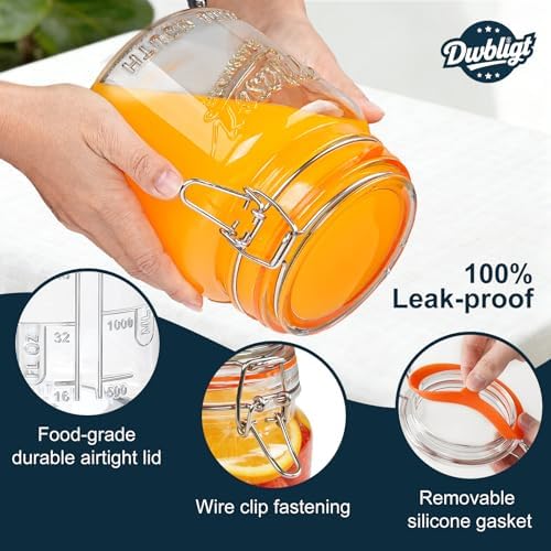 Half Gallon Mason Jar with Hinged Lid, 64 Oz Glass Jar, 2 Pack