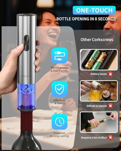 CIRCLE JOY Electric Wine Opener 7-in-1 Stainless Steel Rechargeable