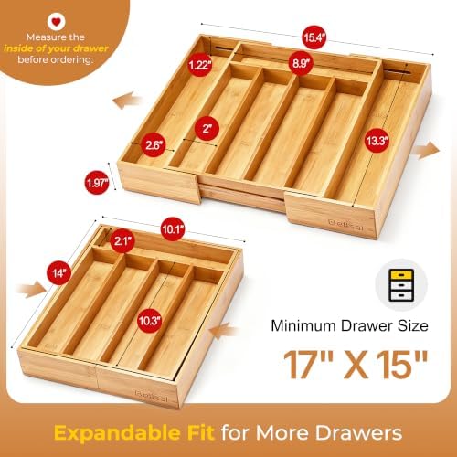 Bellsal Expandable Bamboo Silverware Organizer