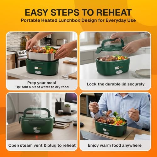 FORABEST Heated Lunch Box, 2 Trays, Army Green