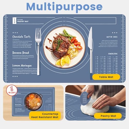 38cm Rolling pins for baking & 60x40cm Silicone Baking mats Set