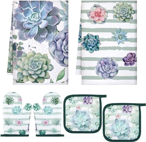 Bencailor 6 Pcs Kitchen Towels Pot Holders and Oven Mitt Set