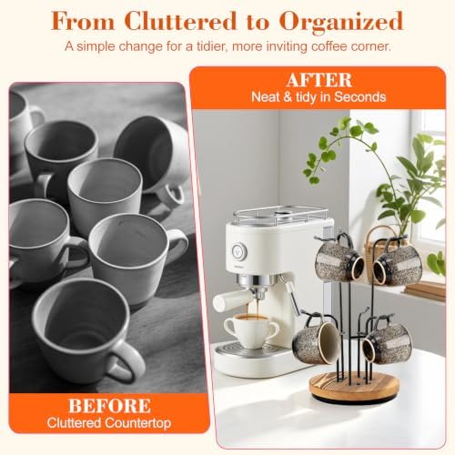 Mug Holder Tree, 360° Rotating Large Coffee Cup Rack, Cup Holder Stand