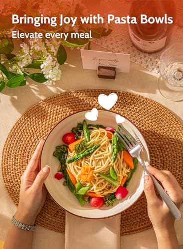 Sweese 6-Pack Ceramic Pasta Bowls, Neutral Extra Large 30 Fl Oz