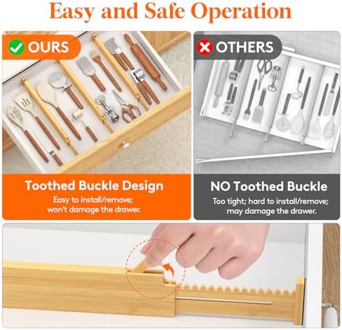 Lifewit 2.36" Kitchen Drawer Dividers, Adjustable Bamboo Drawer