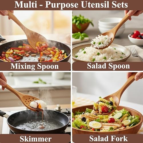 10-Piece Natural Teak Wood Utensil Set