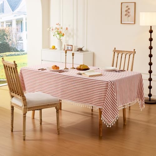 Fall Striped Tablecloth Rectangular Cotton Linen Style Picnic Table
