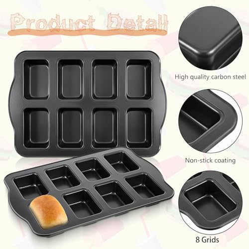 3 Pack Carbon Steel Mini Loaf Pans, 8-Cavity Non-Stick Square Small