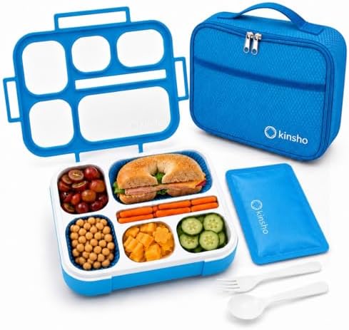 kinsho Bento Lunch Box with Insulated Bag, Blue