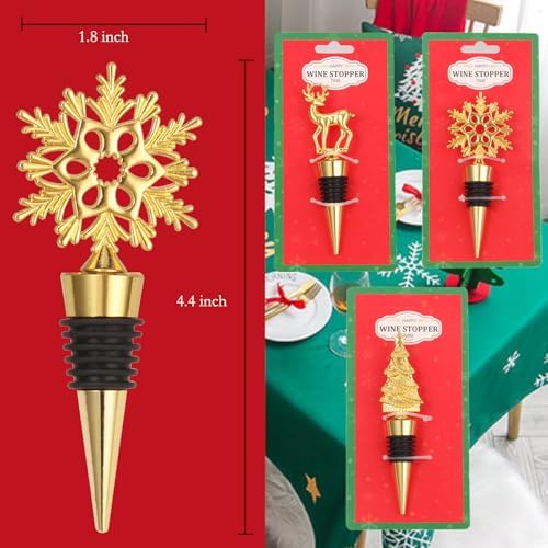 Wine Bottle Stopper,3 Pieces Christmas Snowflake Tree Deer Decorative