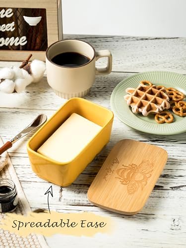 Covered Butter Dish with Lid for Countertop, Airtight Seal, Yellow