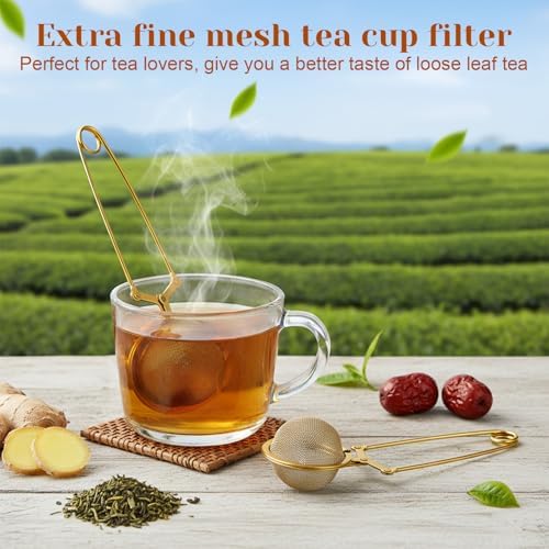 20 Pcs Gold Stainless Steel Loose Tea Infuser With Handle Fine Mesh