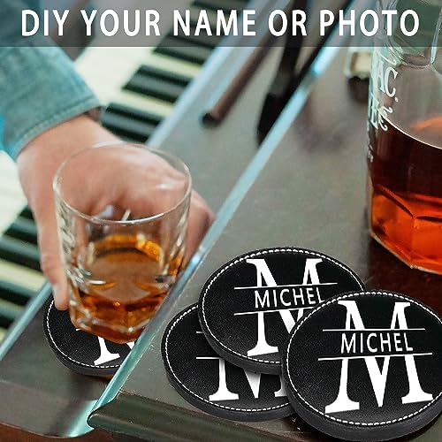 Custom Coasters, Personalized Coasters Set of 6 Leather Coaster with