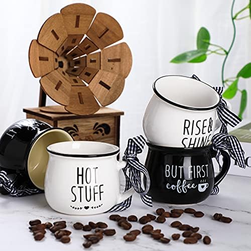 Patelai 4 Pcs Espresso Mugs Coffee Bar Black, White, Classic Style