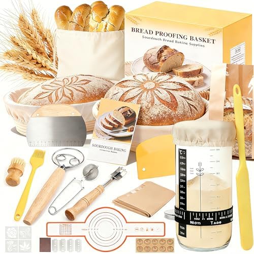 Umite Chef Sourdough Starter Kit, Banneton Baskets Set