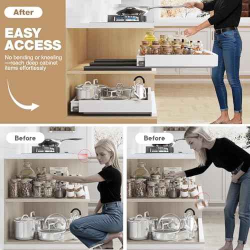 Seinloes Pull Out Cabinet Organizer, 4-Side Expandable to Fit Most