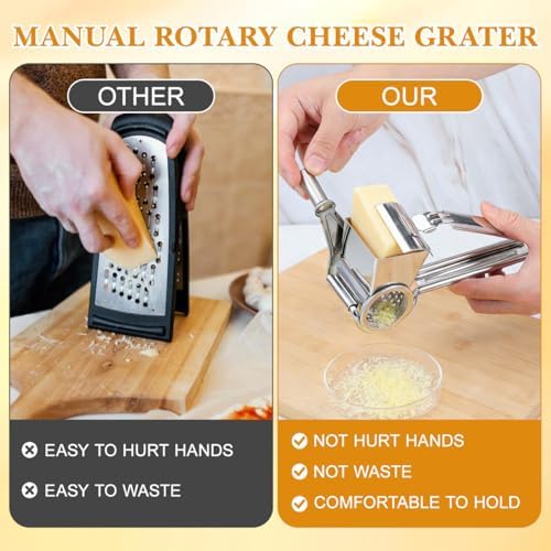 PRETYZOOM Stainless Steel Manual Rotary Cheese Grater